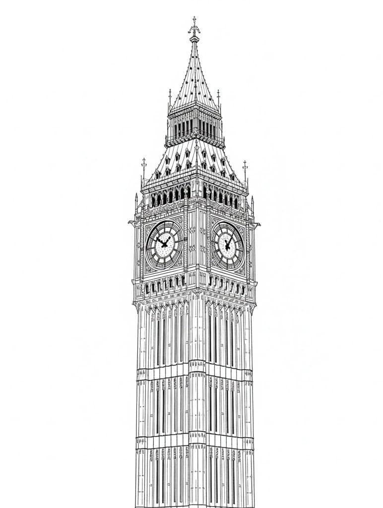Big Ben meget flot Tegninger til Farvelægning