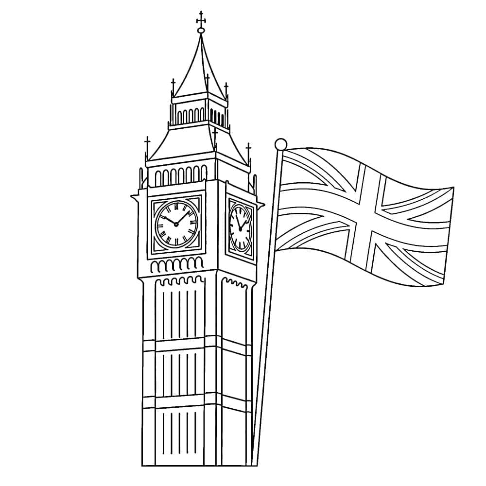 Big Ben og flag Tegninger til Farvelægning