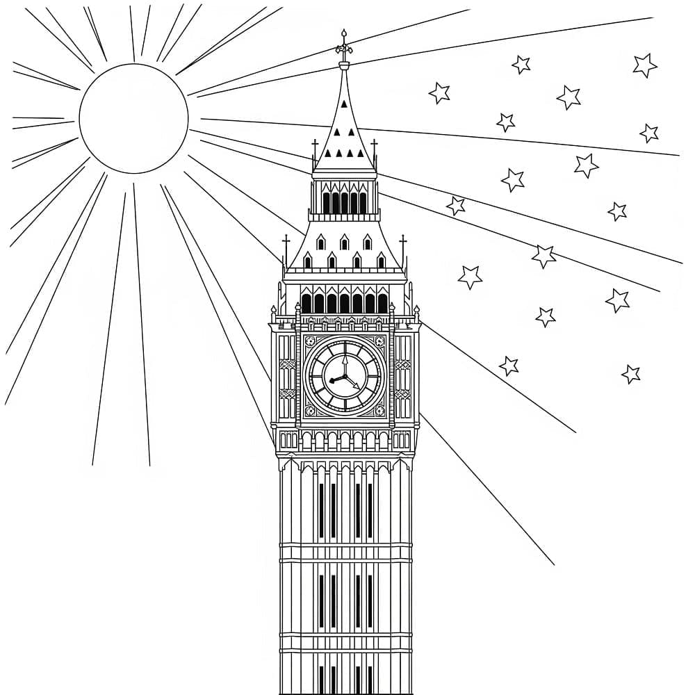 Big Ben og Solen Tegninger til Farvelægning