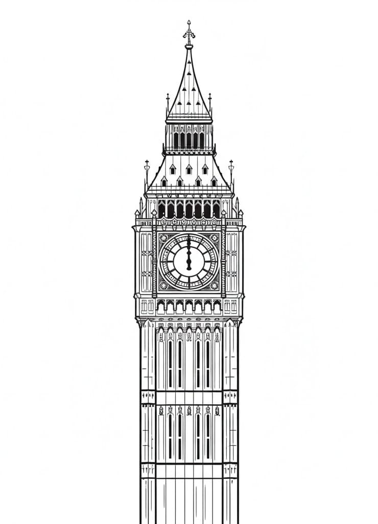 Big Ben-tryk Tegninger til Farvelægning