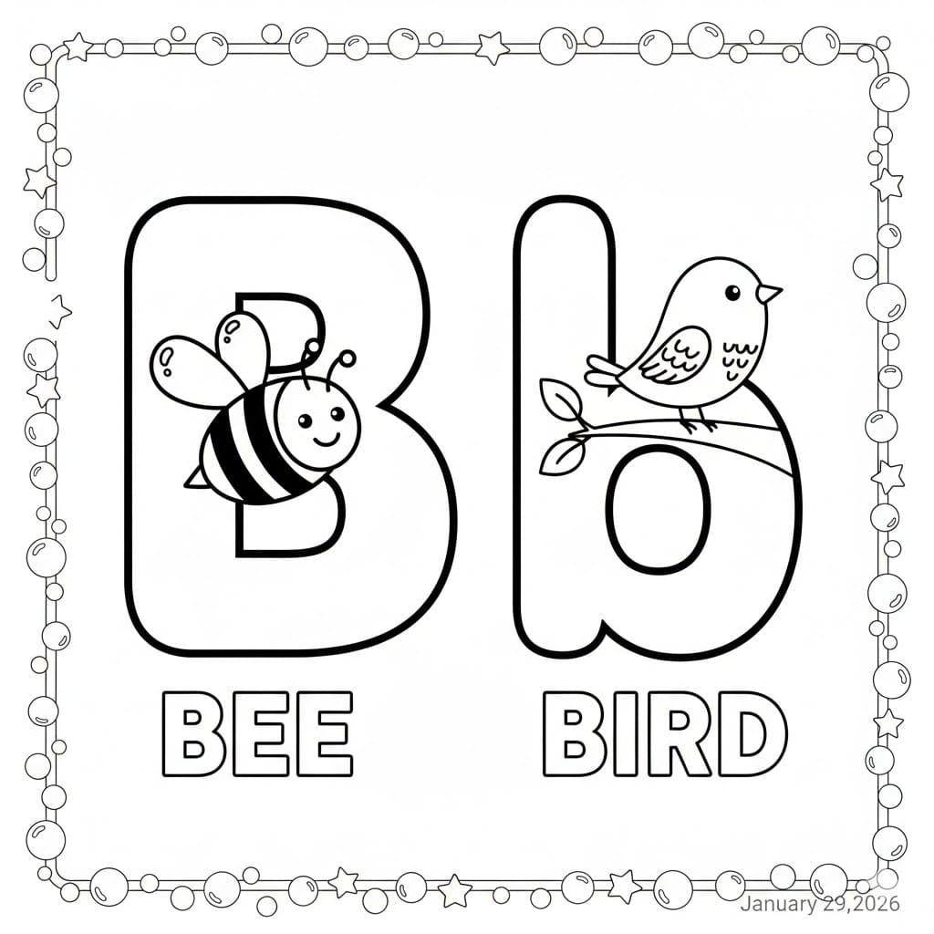 Bogstav B og bogstav b Tegninger til Farvelægning