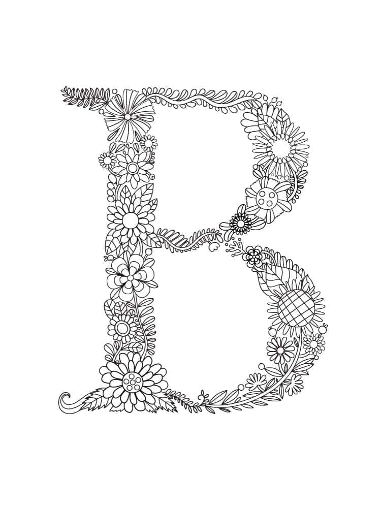 Bogstavet B med blomster Tegninger til Farvelægning