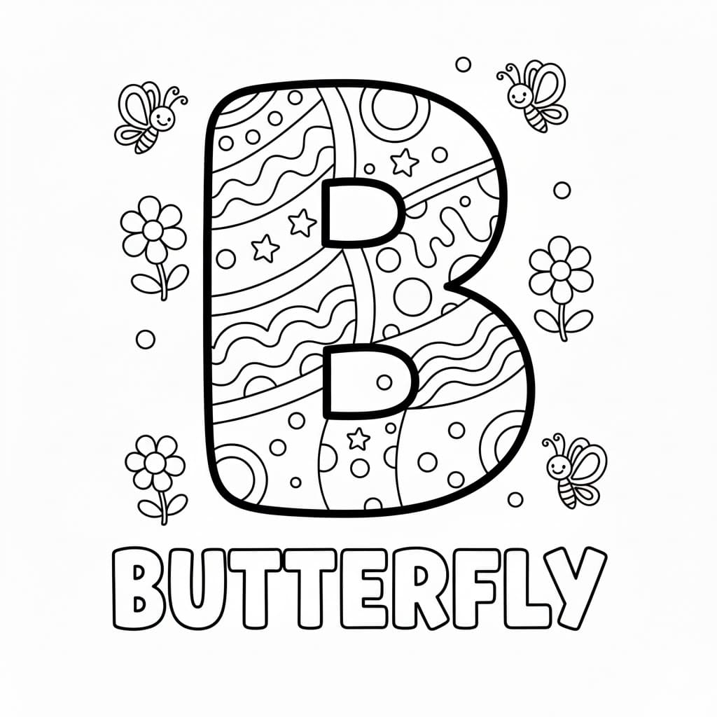 Bogstavet B sommerfugl Tegninger til Farvelægning
