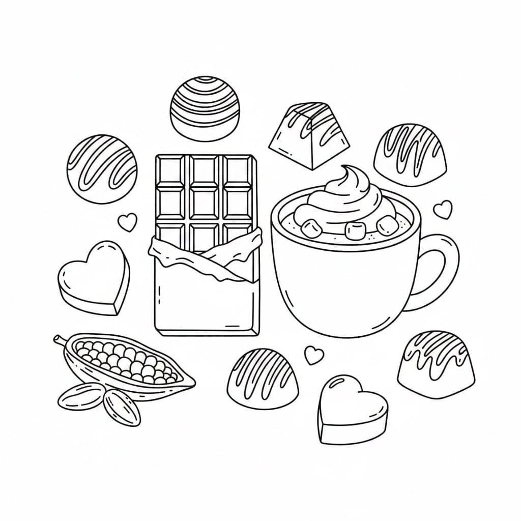 Chokolade- og islagkage Tegninger til Farvelægning