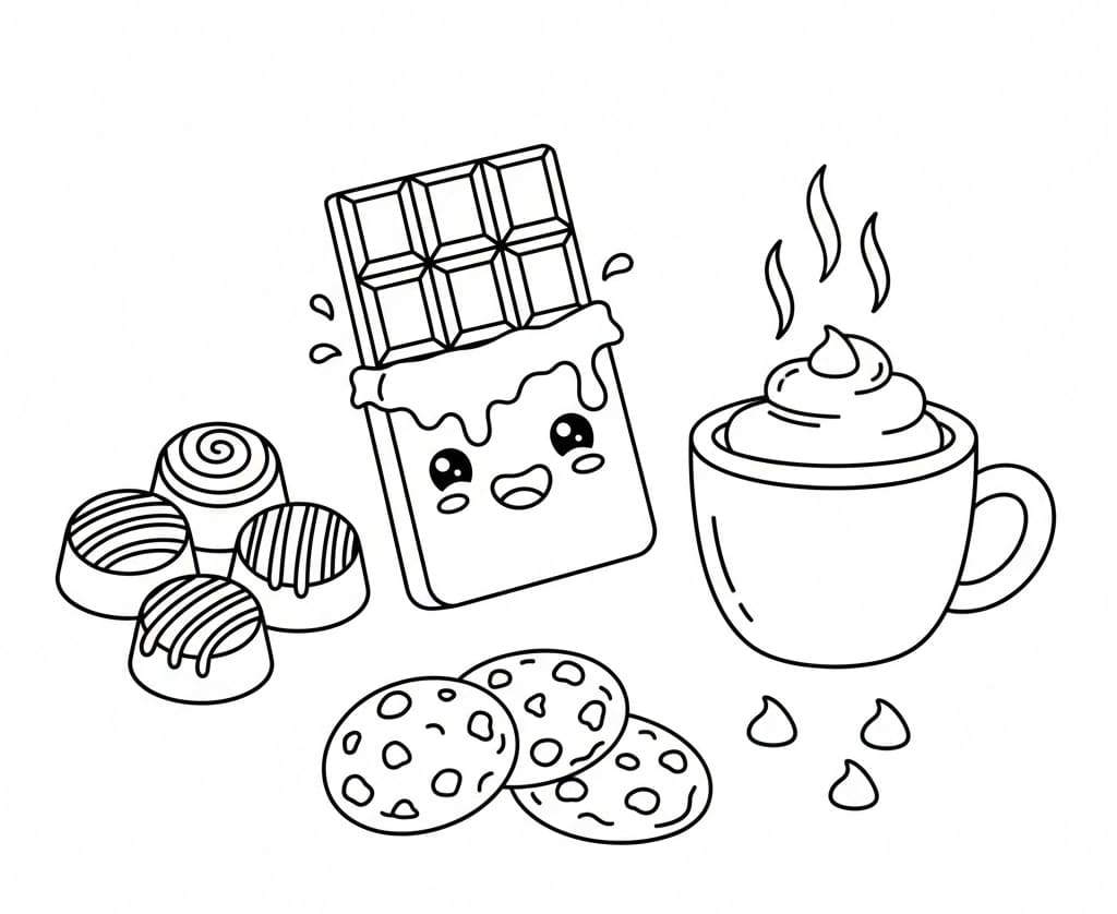 Chokolade og te Tegninger til Farvelægning