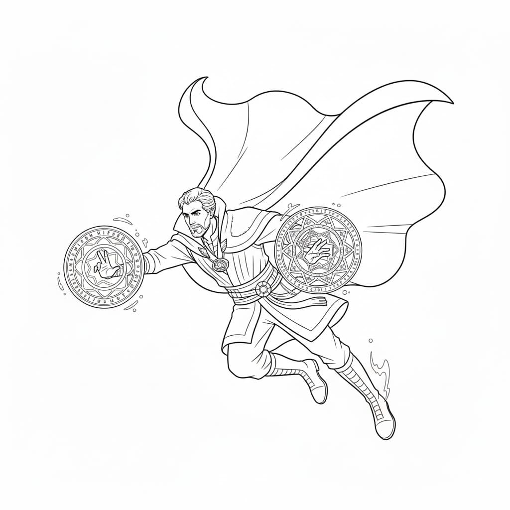 Doctor Strange flyvende Tegninger til Farvelægning
