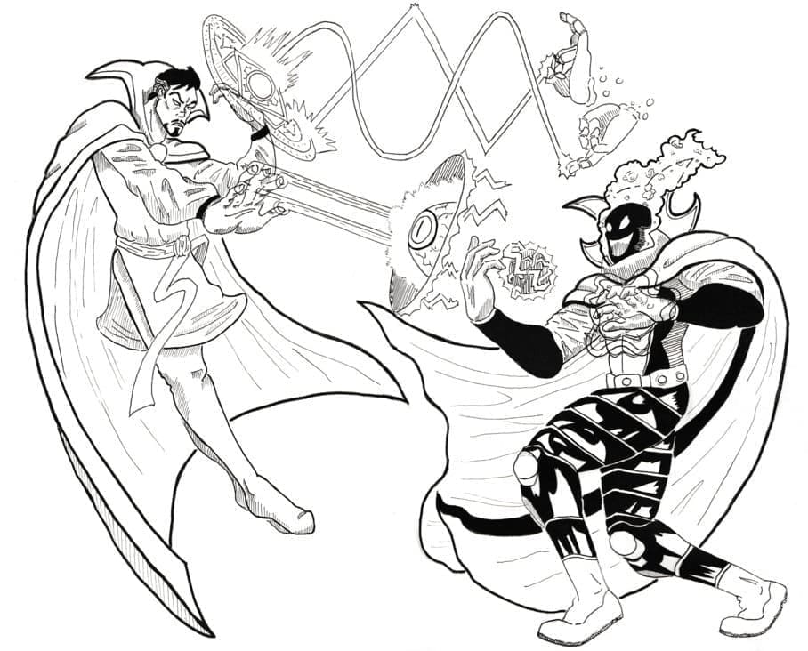 Doctor Strange kæmper frit Tegninger til Farvelægning