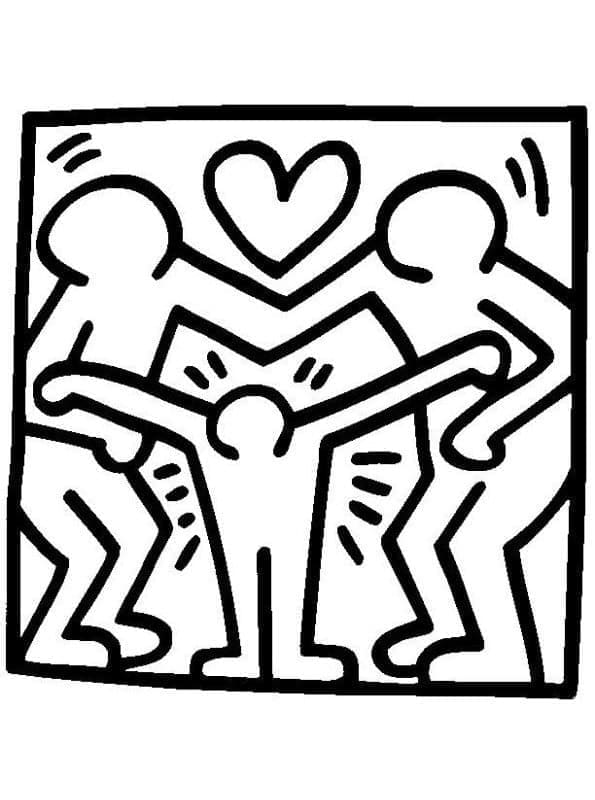 Familie af Keith Haring Tegninger til Farvelægning