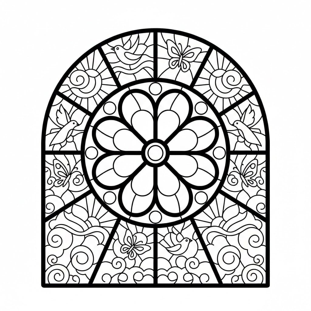 Glasmaleri-blomst Tegninger til Farvelægning