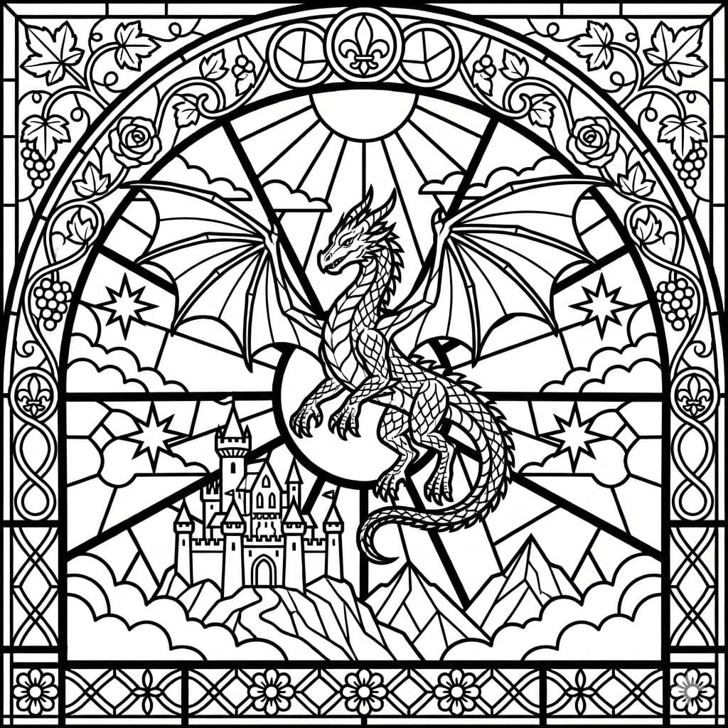 Glasmaleri-dragen Tegninger til Farvelægning