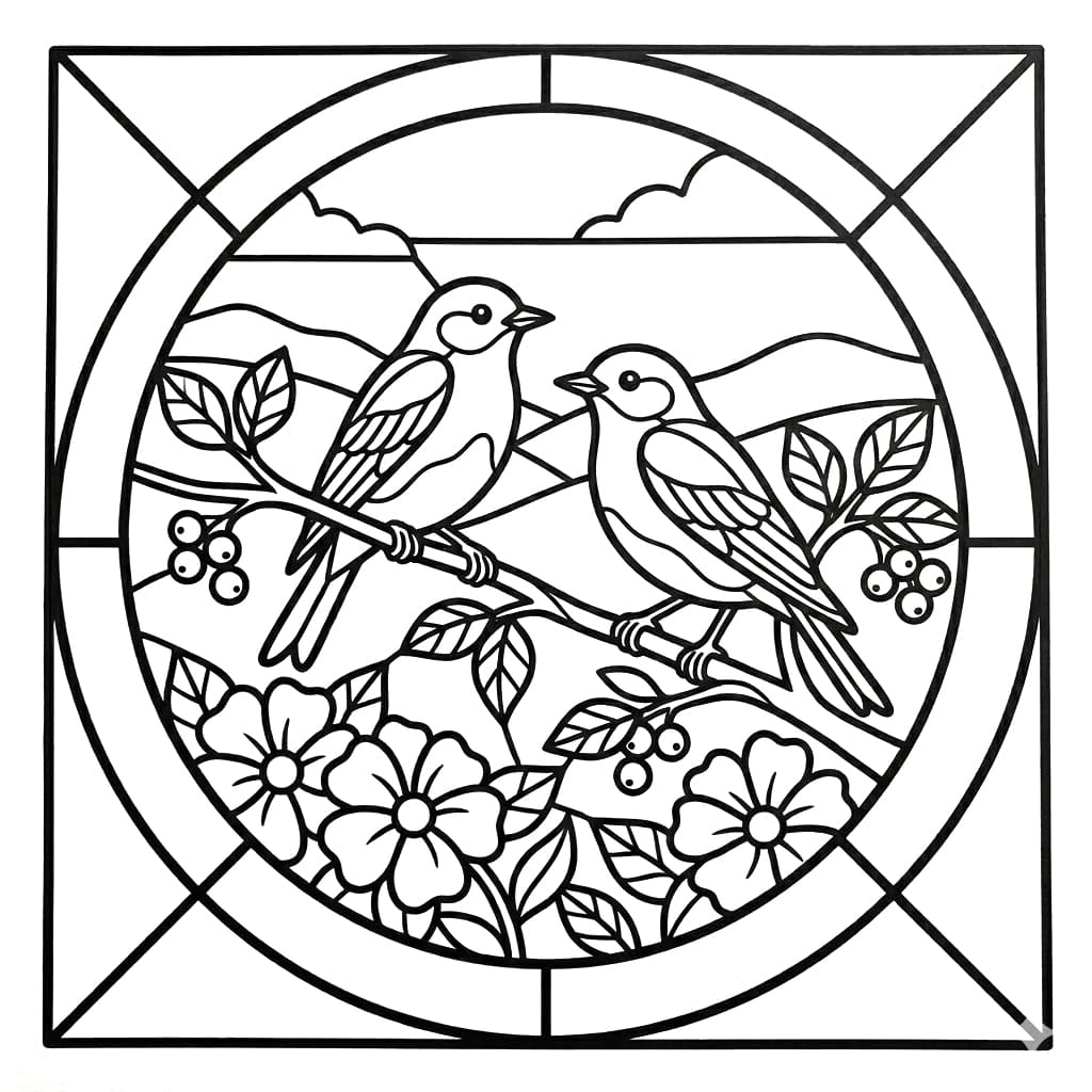 Glasmaleri-fugl Tegninger til Farvelægning