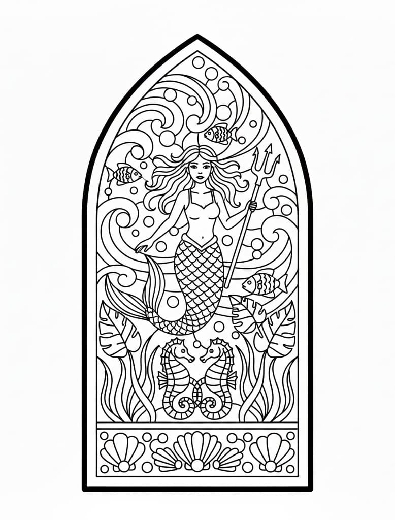 Glasmaleri havfrue Tegninger til Farvelægning