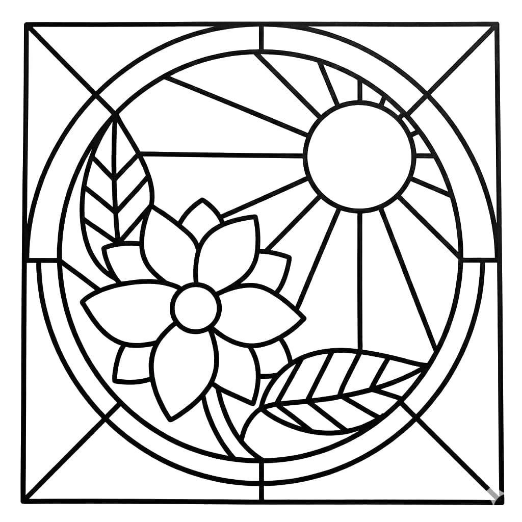 Glasmaleri sol og blomster Tegninger til Farvelægning