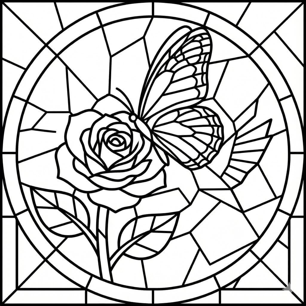 Glasmaleri sommerfugl og blomst Tegninger til Farvelægning