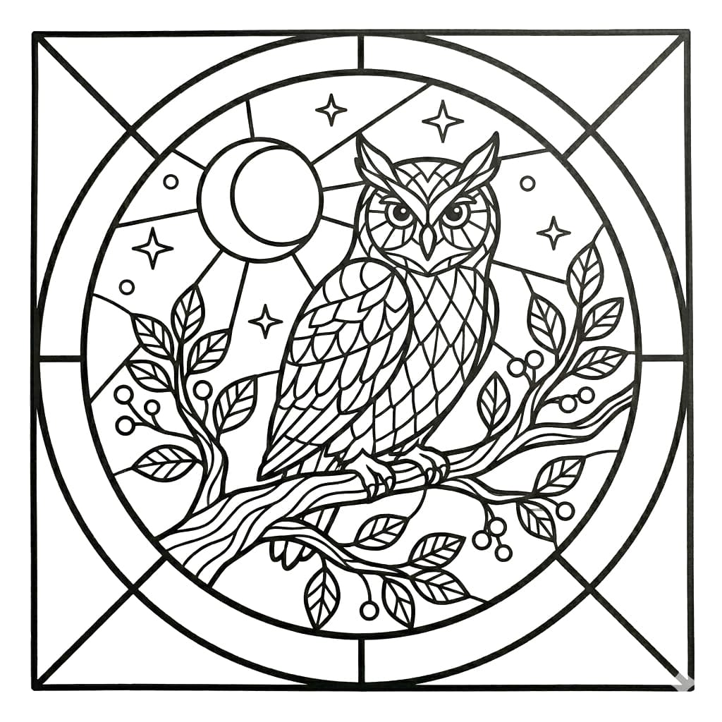 Glasmaleri-ugle Tegninger til Farvelægning