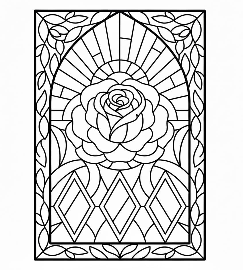 Glasmalerirosé Tegninger til Farvelægning