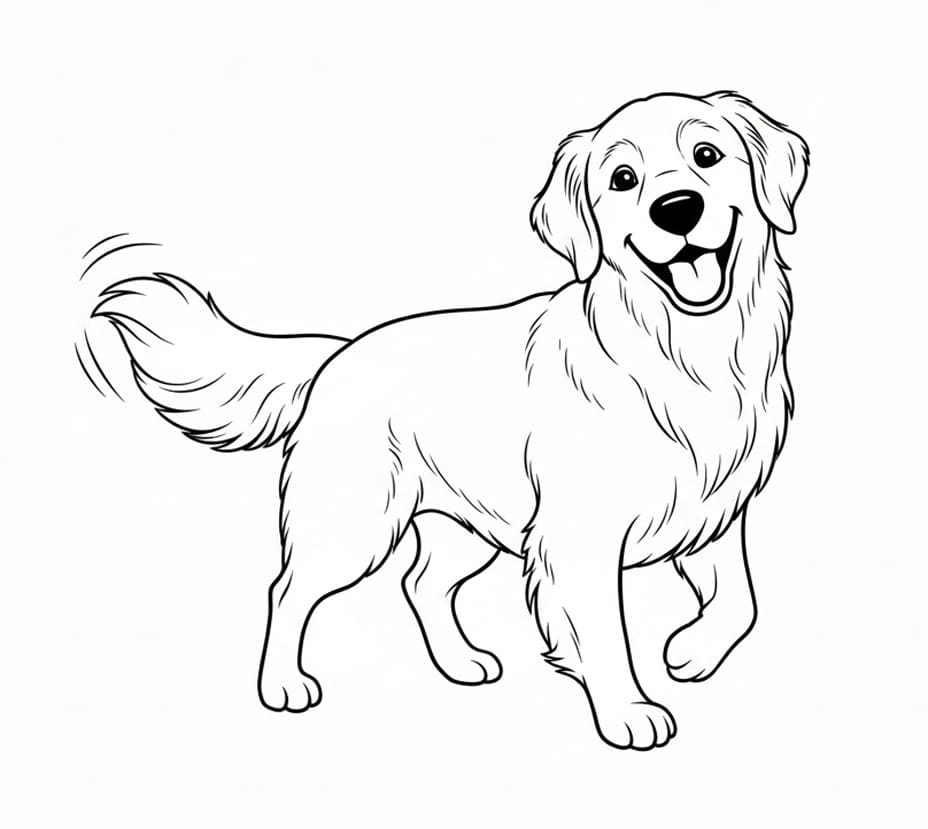 Golden Retriever går tur Tegninger til Farvelægning