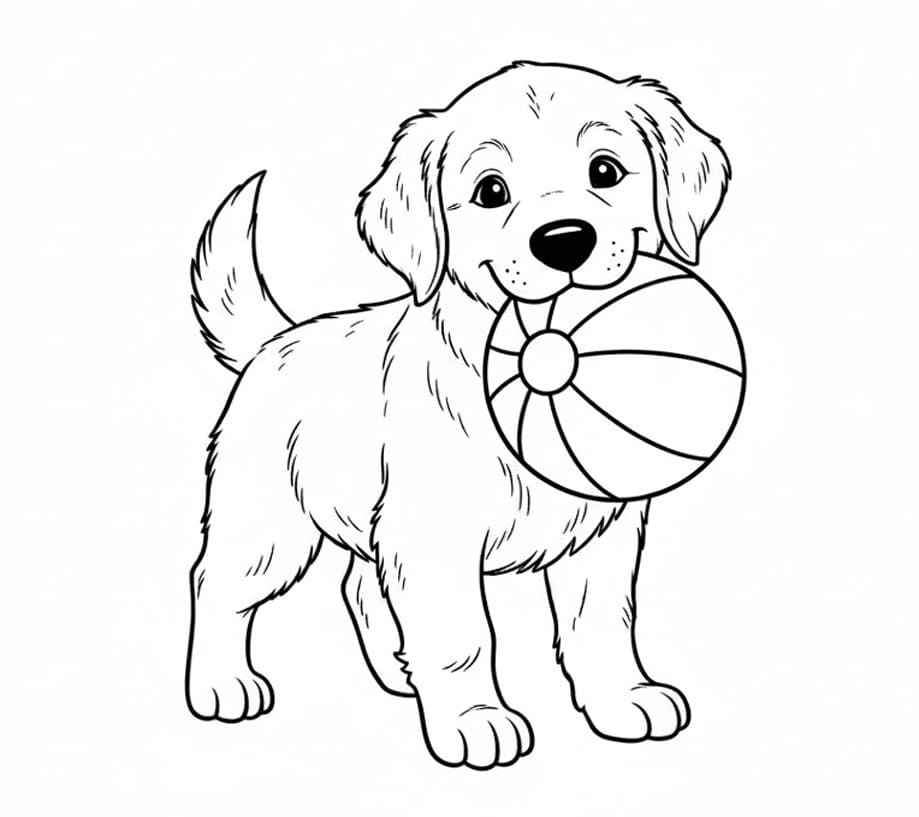 Golden Retriever med bold Tegninger til Farvelægning