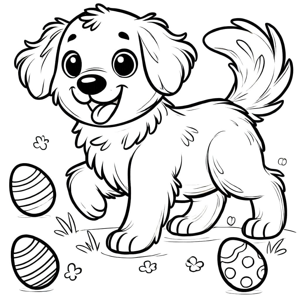 Golden Retriever med påskeæg Tegninger til Farvelægning