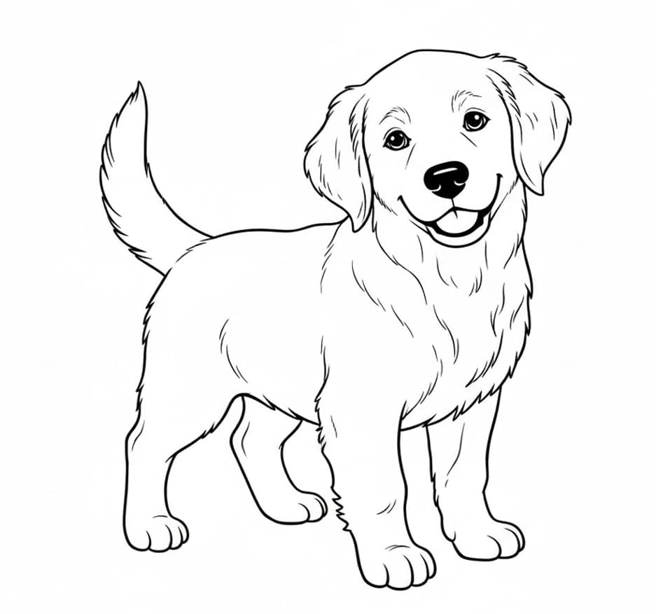 Golden Retriever stående Tegninger til Farvelægning