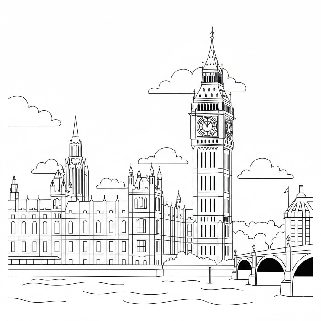 Gratis Big Ben for børn Tegninger til Farvelægning