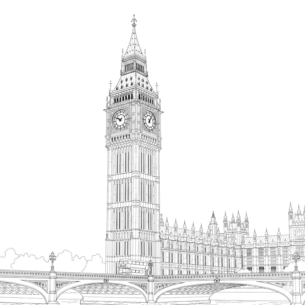 Gratis Big Ben printbar Tegninger til Farvelægning