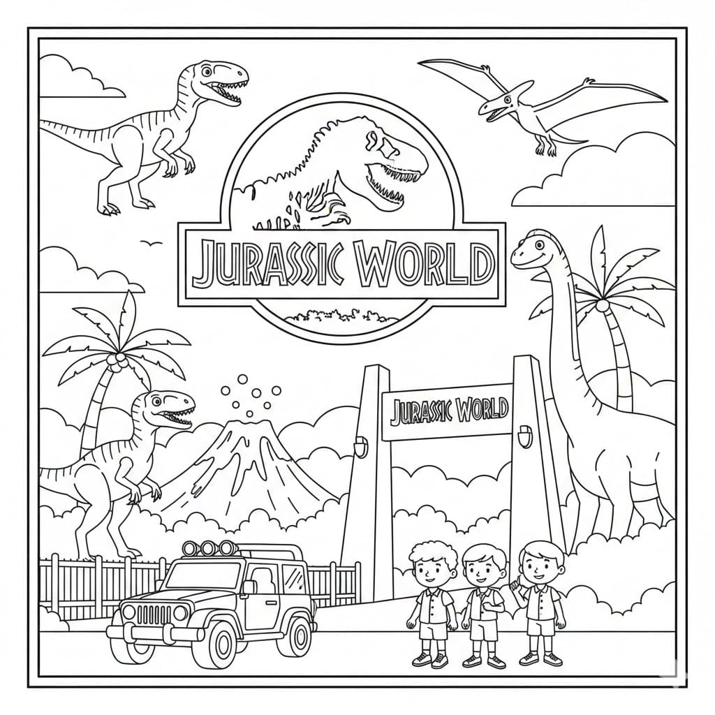 Jurassic World-tryk Tegninger til Farvelægning