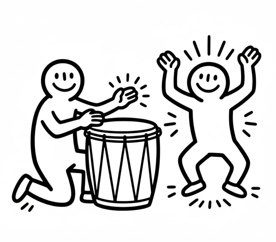 Keith Haring glad Tegninger til Farvelægning