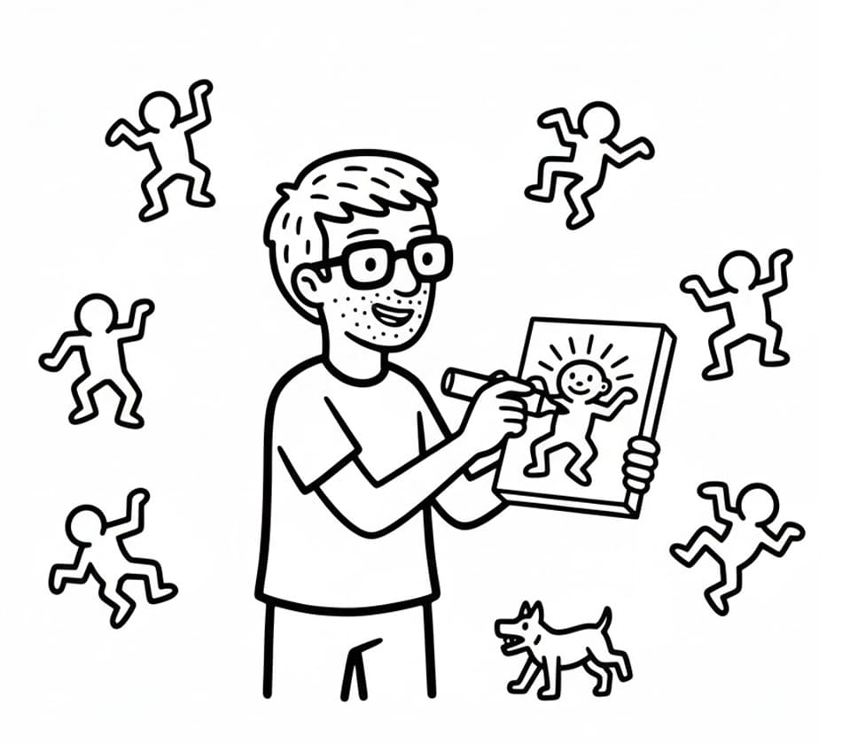 Keith Haring normalt Tegninger til Farvelægning