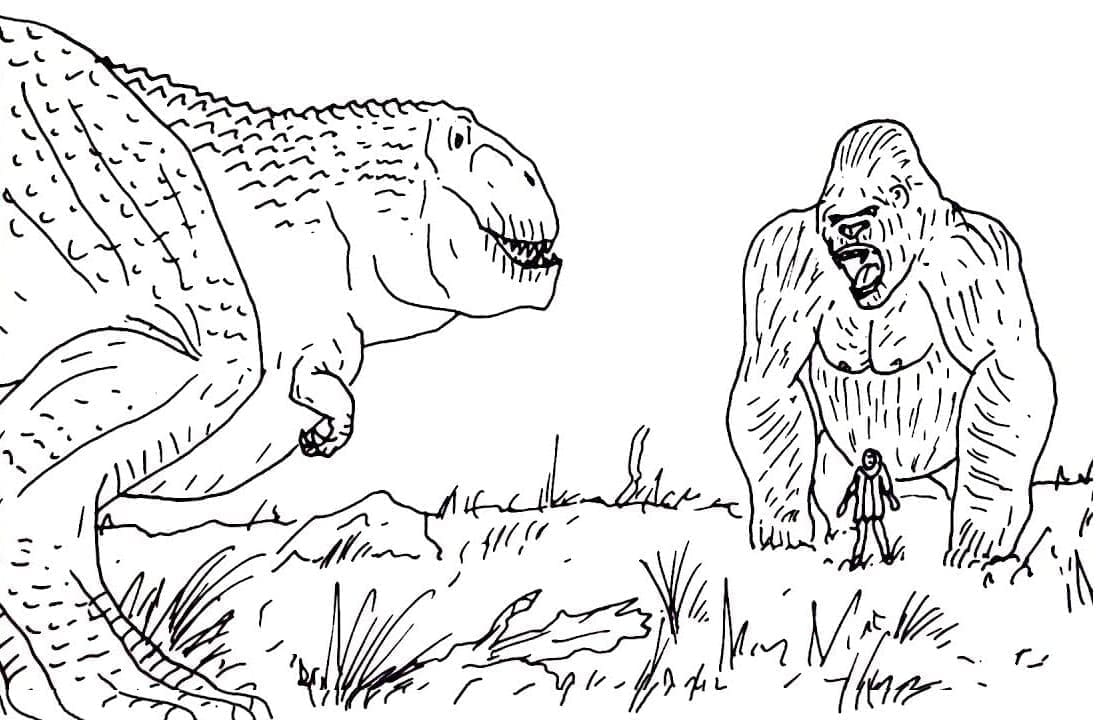 King Kong vs T-rex Tegninger til Farvelægning