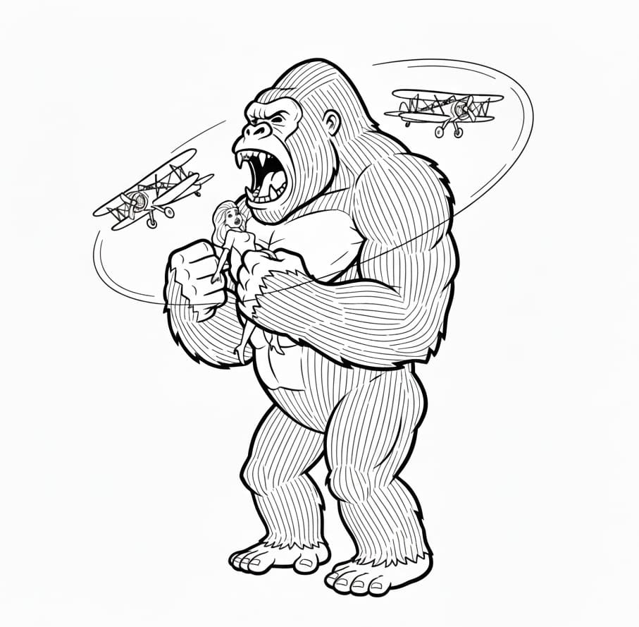 King Kongs magt Tegninger til Farvelægning