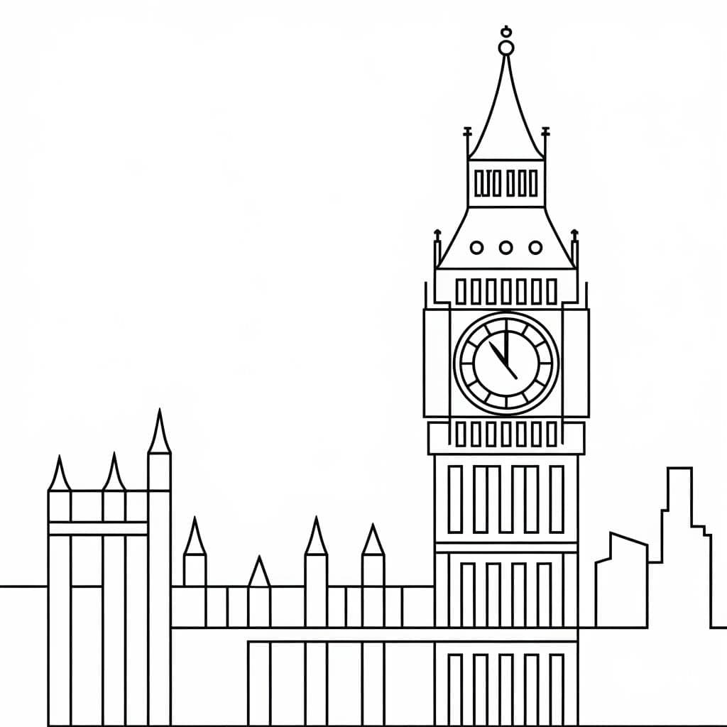 Meget let Big Ben Tegninger til Farvelægning