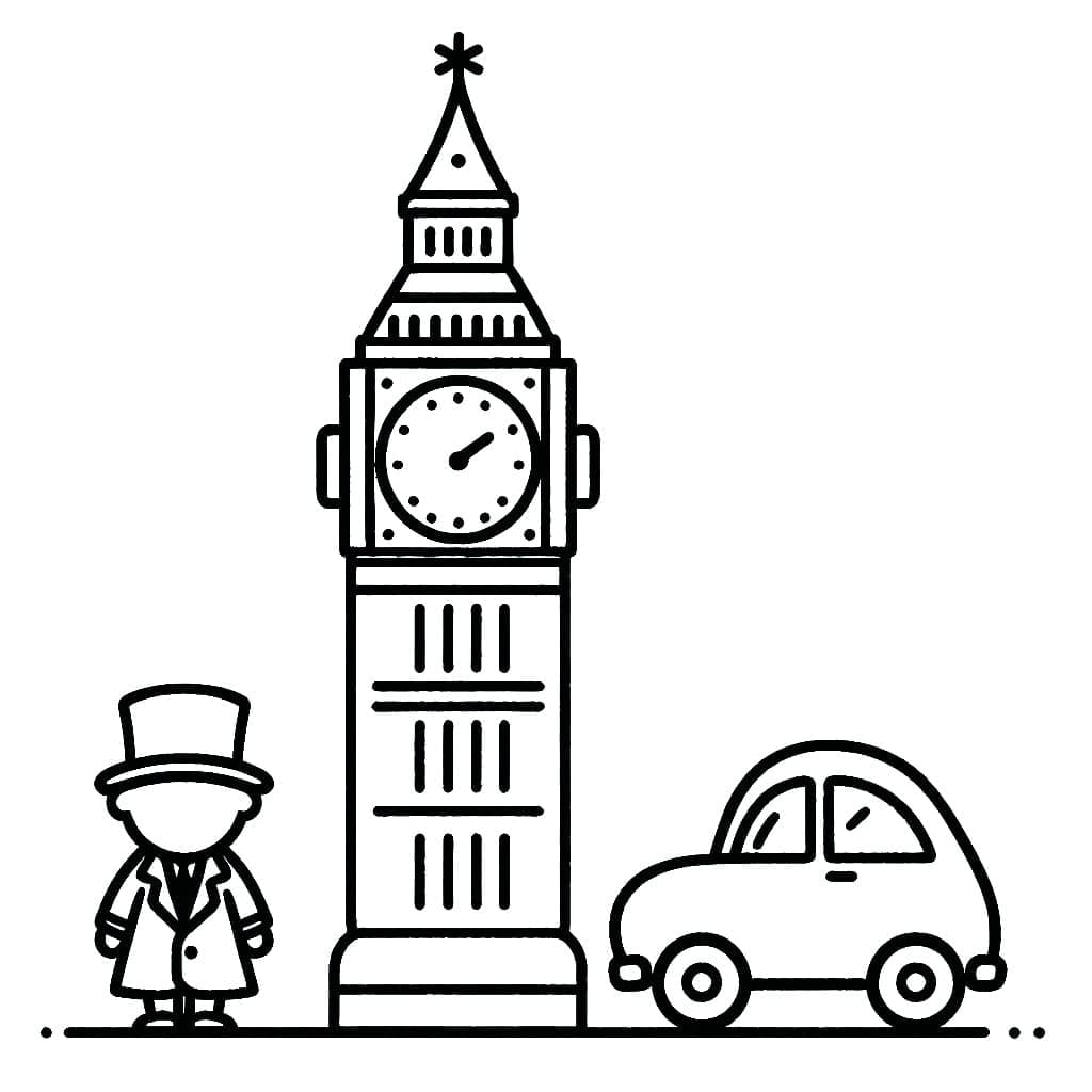 Meget simpel Big Ben Tegninger til Farvelægning