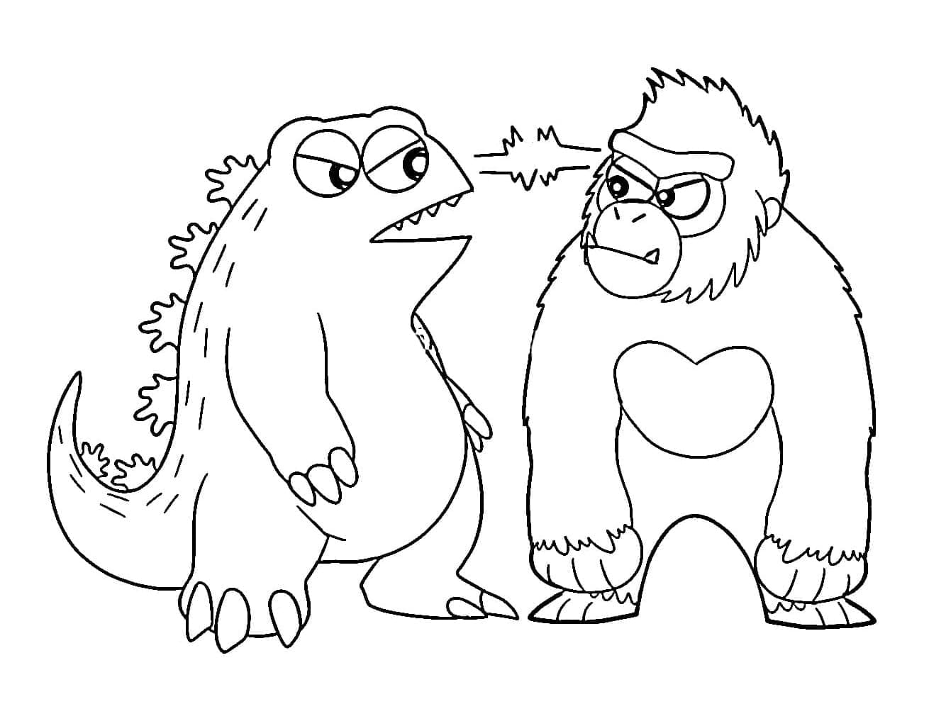 Sød Godzilla og King Kong Tegninger til Farvelægning