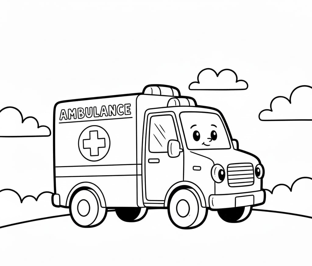 Sød Tegneserie-Ambulance Tegninger til Farvelægning