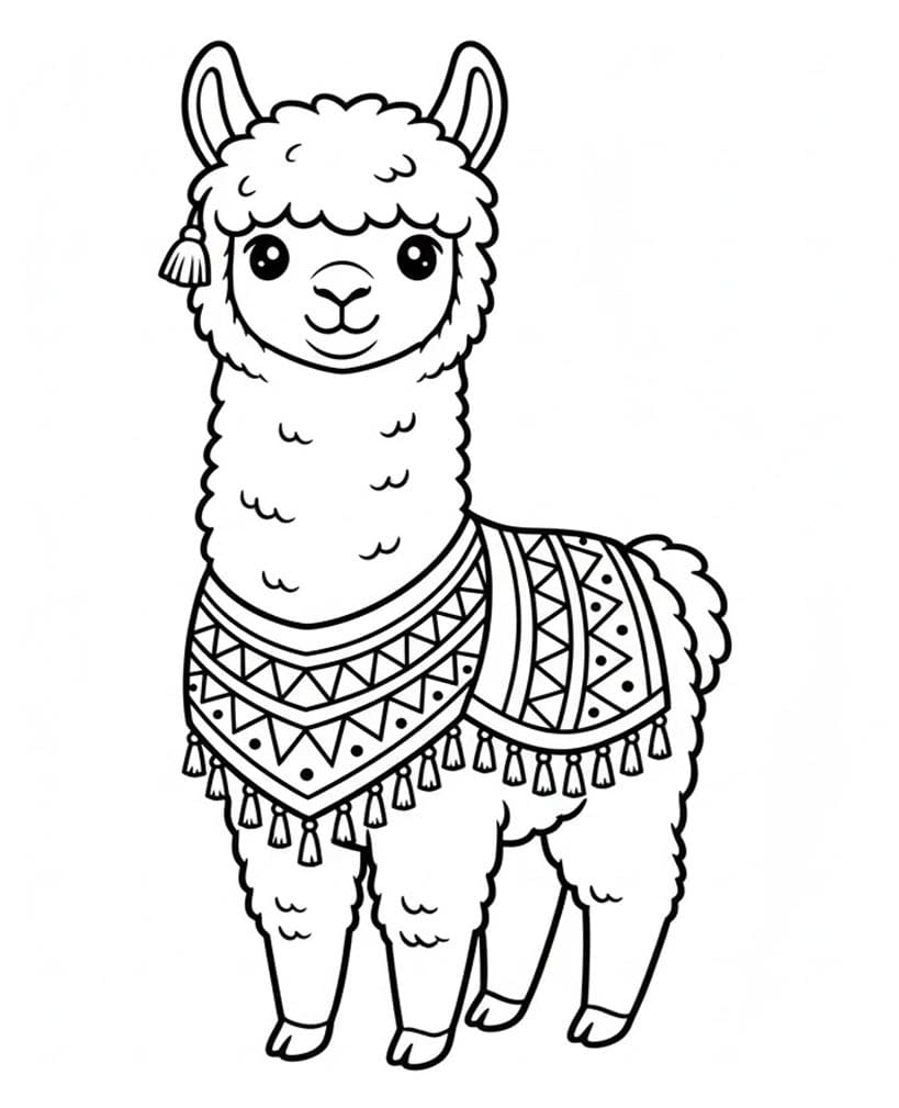 Alpaka Med Tæppe Tegninger til Farvelægning