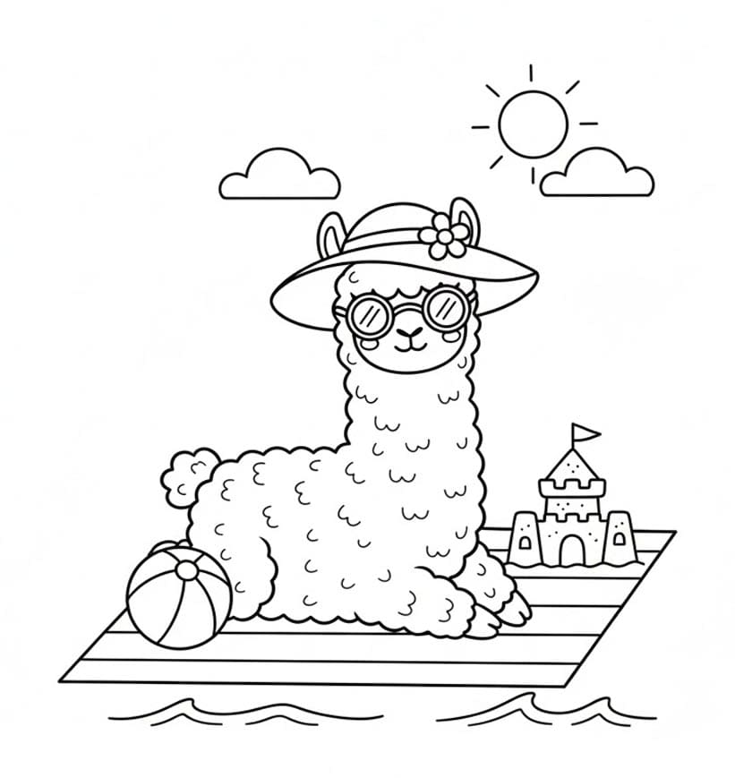Alpaka På Båd Tegninger til Farvelægning