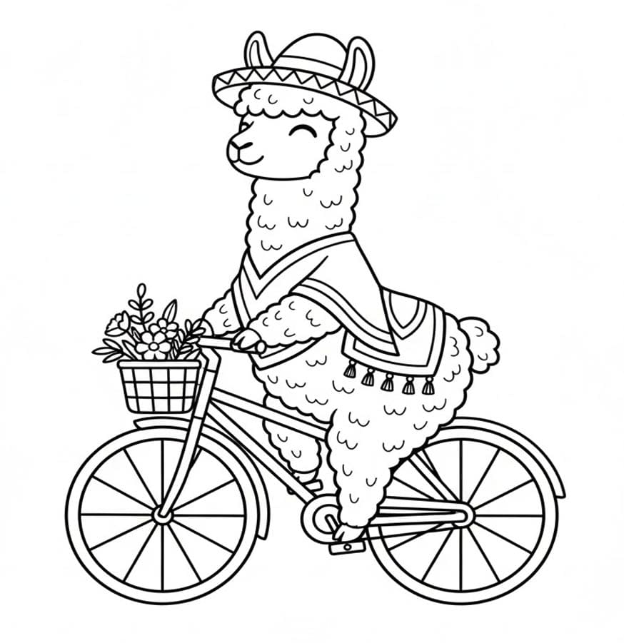 Alpaka På Cykel Tegninger til Farvelægning