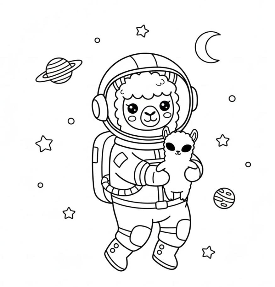 Astronaut Alpaka Tegninger til Farvelægning