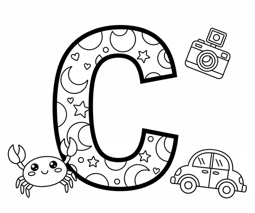 Blomstret Bogstav C Tegninger til Farvelægning