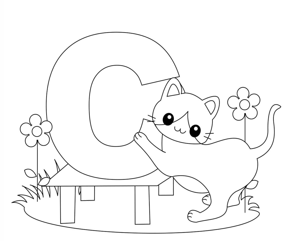 Bogstavet C er for kat billede Tegninger til Farvelægning