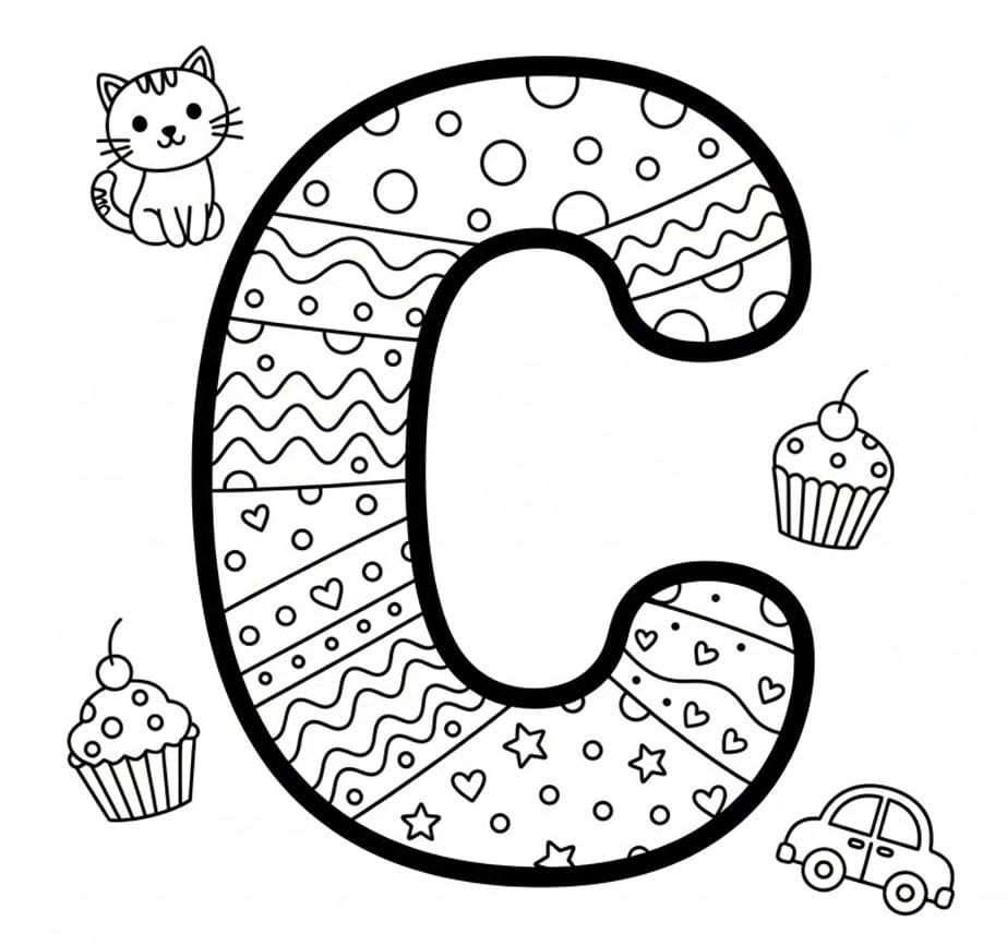Cupcake Bogstav C Tegninger til Farvelægning