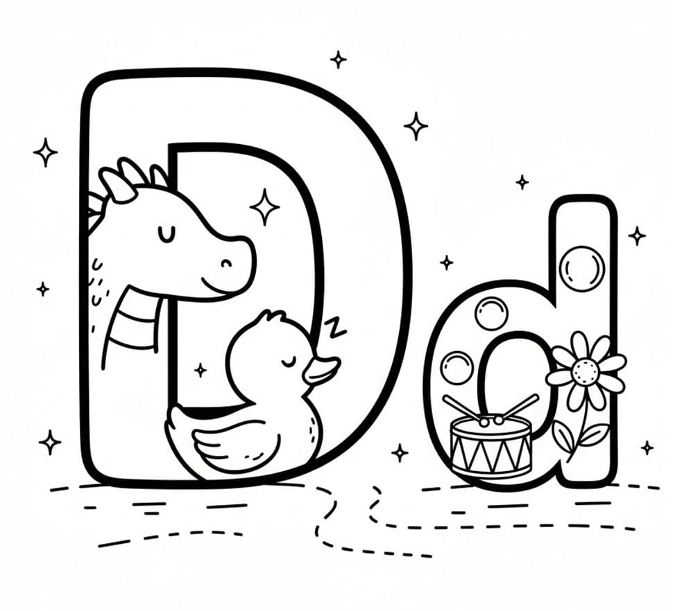 D d med Enhjørning Tegninger til Farvelægning