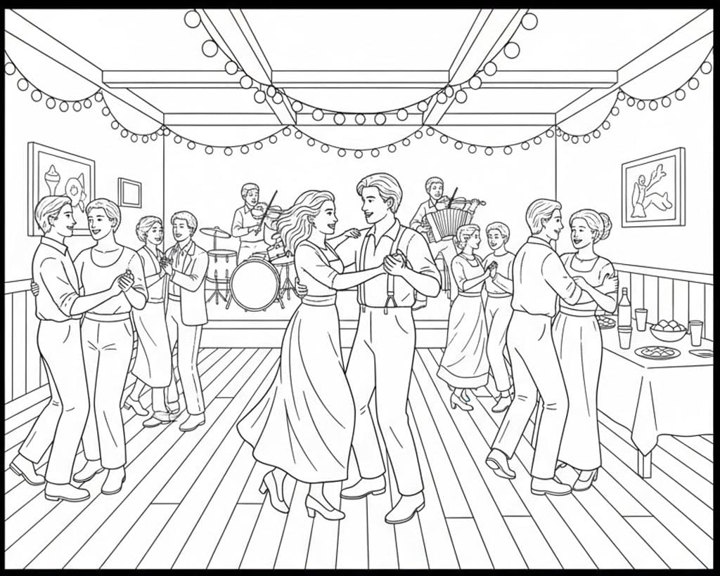 Dans på dækket Tegninger til Farvelægning