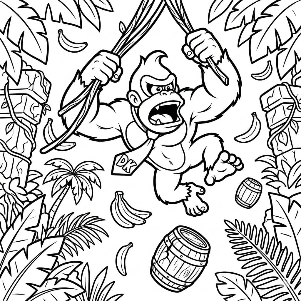 Donkey Kong gynger på et reb Tegninger til Farvelægning