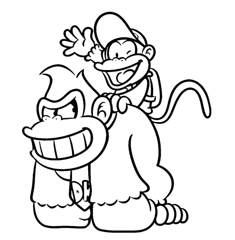 Donkey Kong og Diddy Kong Tegninger til Farvelægning