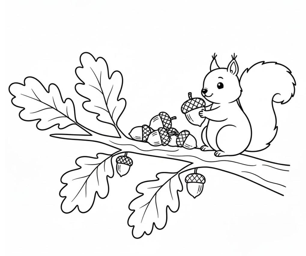 Egern Med Agern på træet Tegninger til Farvelægning