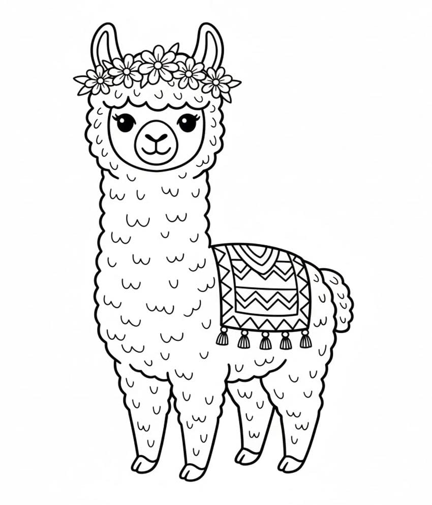 Glad Alpaka Tegninger til Farvelægning