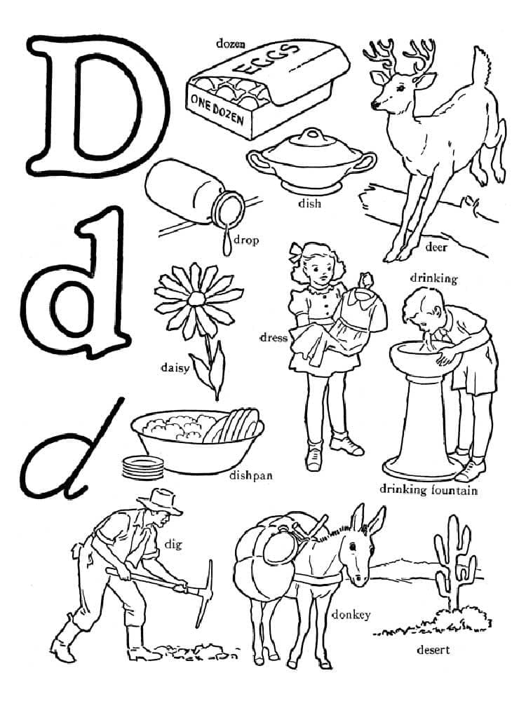 Gratis bogstav D Tegninger til Farvelægning