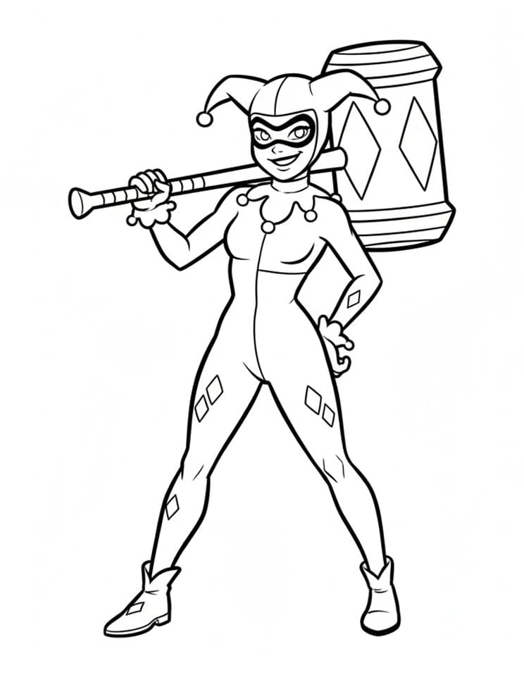 Harley Quinn holder en hammer Tegninger til Farvelægning